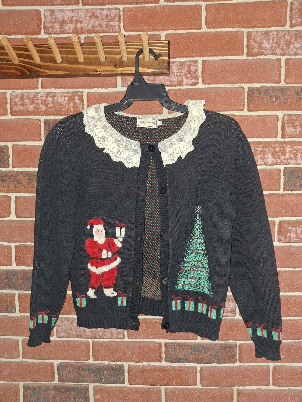 Vintage Holiday Lace-Collar Christmas Cardigan Sweater